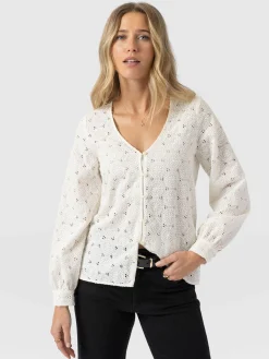 Tabitha V Neck Blouse - Cream Broderie