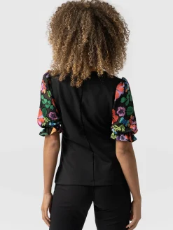 Tori Puff Sleeve Top - Black Pop Floral