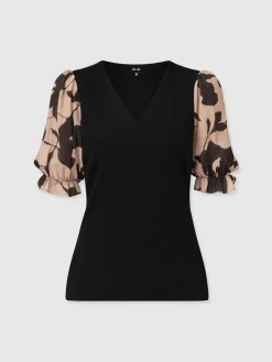 Tori Puff Sleeve Top - Brown Floral