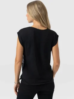 Turn Up Contrast Tee - Black Lace