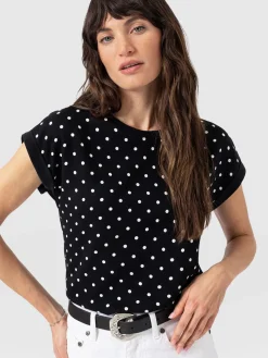 Turn Up Contrast Tee - Black Polka Dot