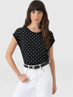 Turn Up Contrast Tee - Black Polka Dot