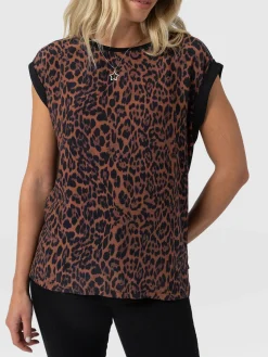 Turn Up Contrast Tee - Brown Leopard