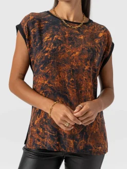 Turn Up Contrast Tee - Brown Marble