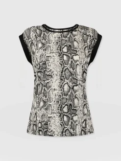 Turn Up Contrast Tee - Cream Snake