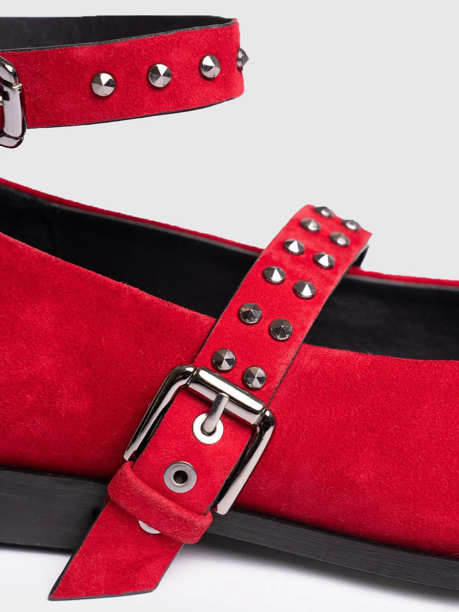 Vega Studded Ballerina Flats - Red Suede
