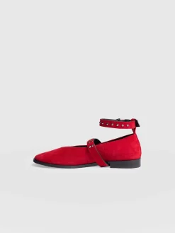 Vega Studded Ballerina Flats - Red Suede