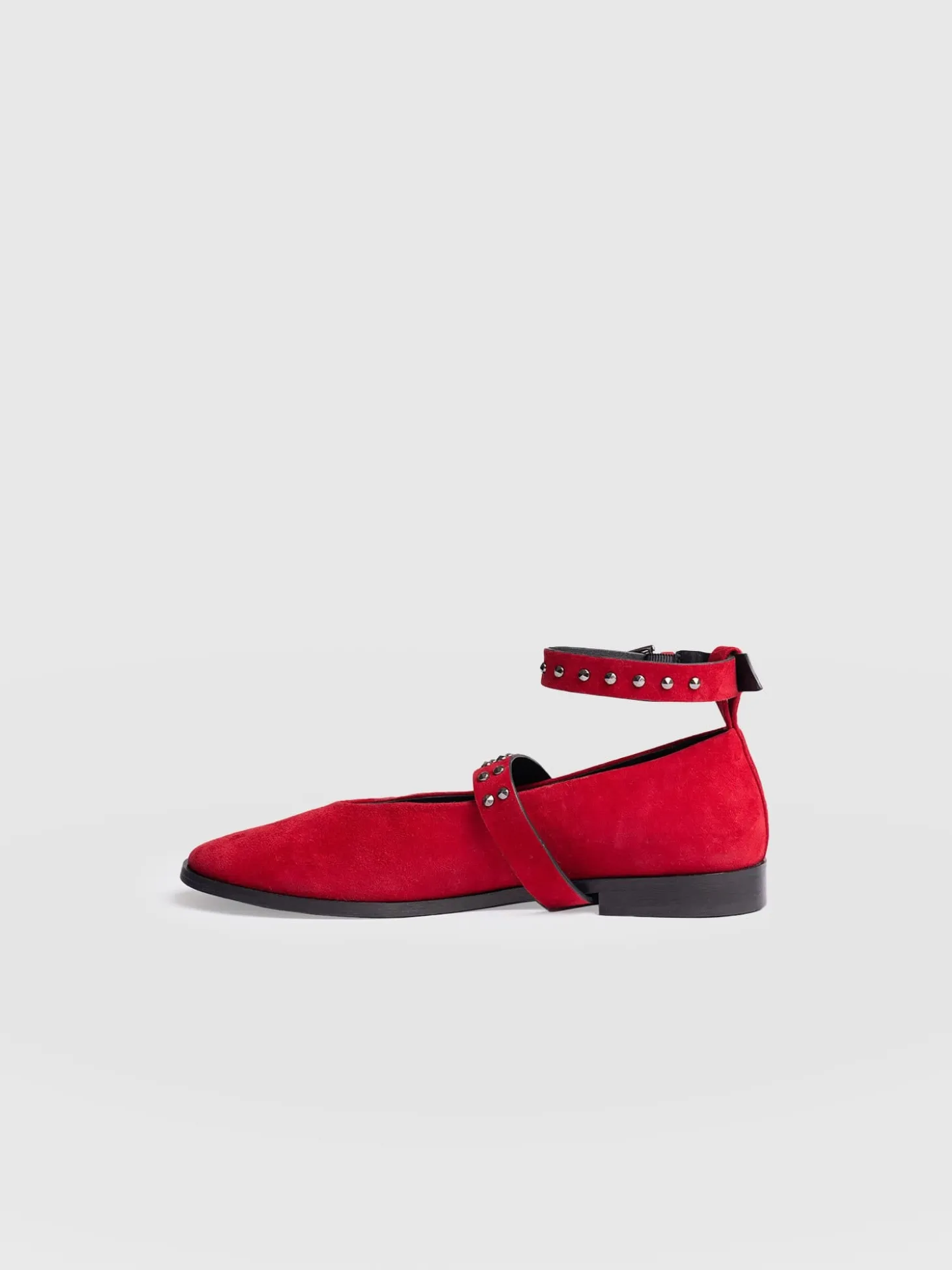 Vega Studded Ballerina Flats - Red Suede