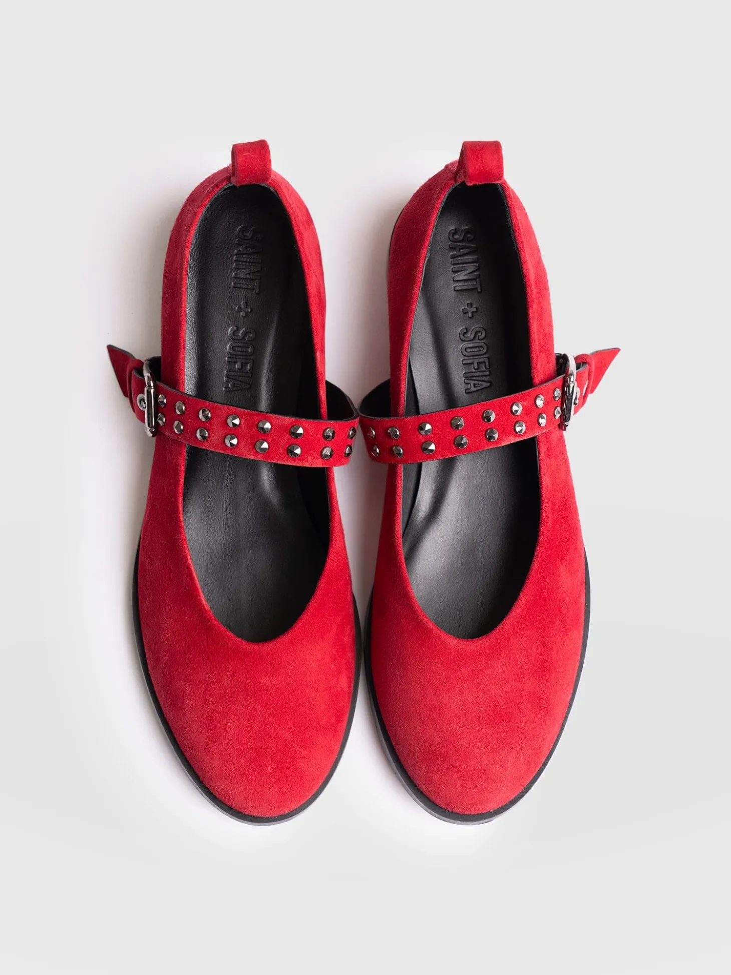 Vega Studded Ballerina Flats - Red Suede