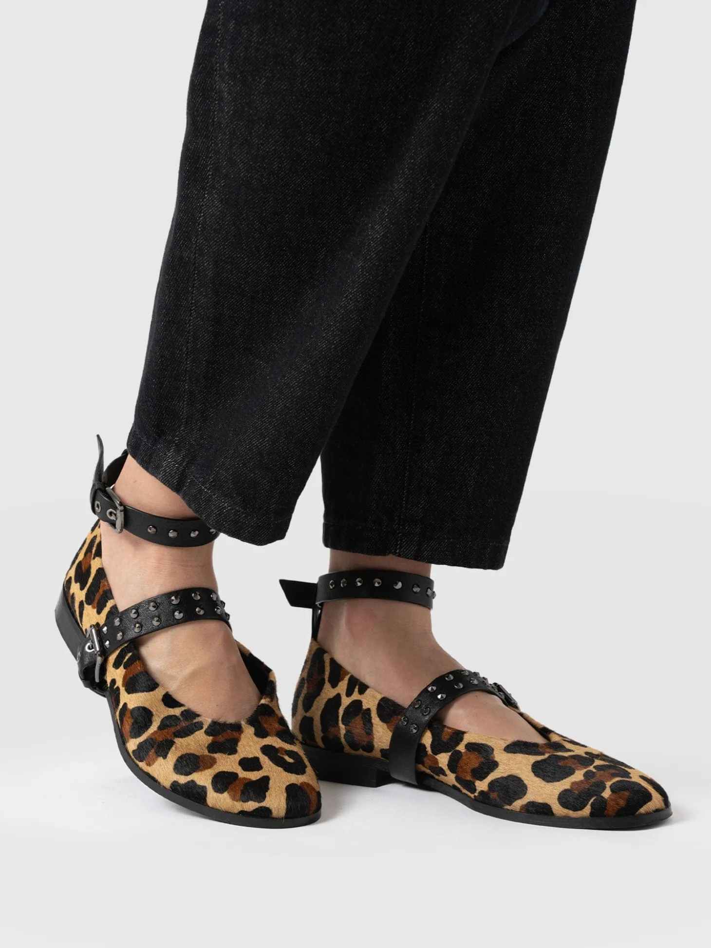 Vega Studded Ballerina Flats - Leopard