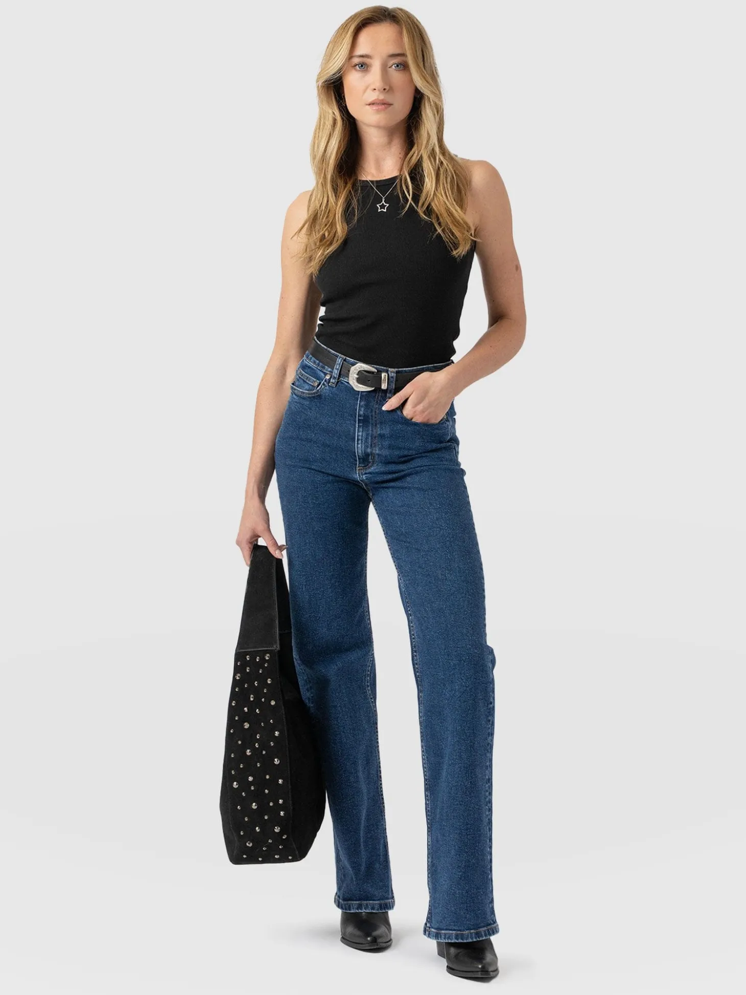 Wide Leg Jeans - Mid Blue