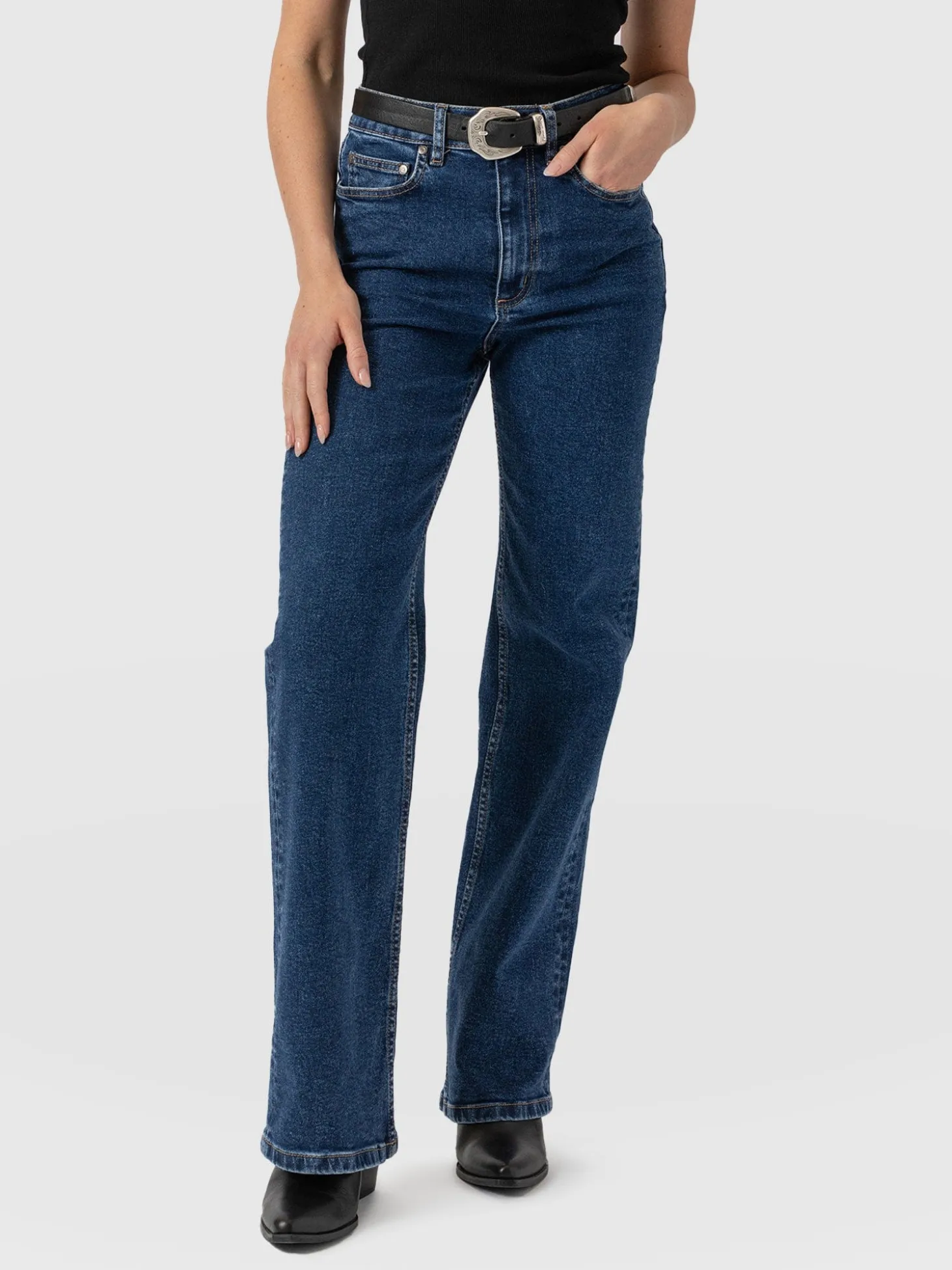 Wide Leg Jeans - Mid Blue