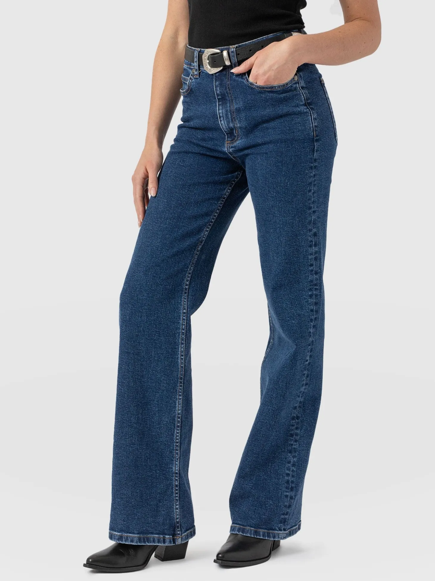 Wide Leg Jeans - Mid Blue