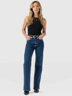 Wide Leg Jeans - Mid Blue