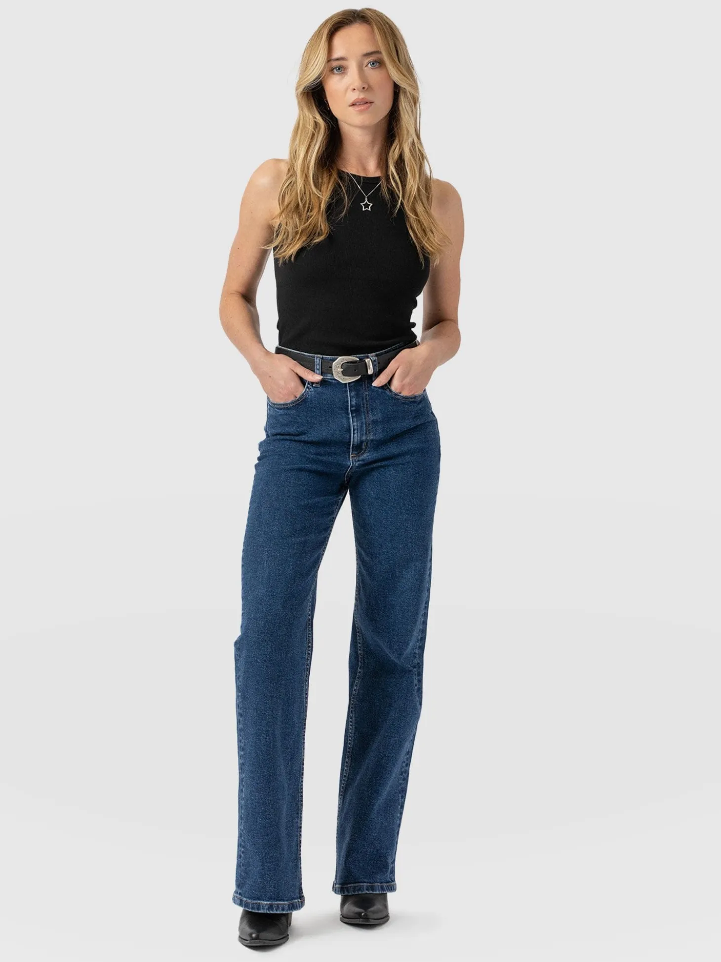 Wide Leg Jeans - Mid Blue