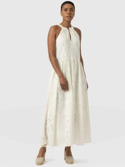 Zoey Halter Neck Dress - White Broderie